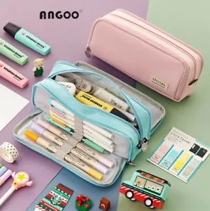 Zipper Pencil Case Large Capacity Storage Bag School Stationery Makeup Organizer - Picture 1 of 50