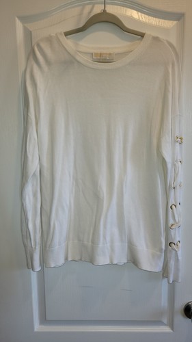 Maglione Michael Kors Donna Grande Bianco Maniche Lunghe Lacciate Oro Grommets