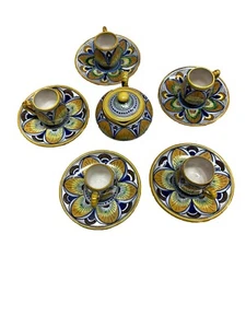 Vintage Made In Italy Hand Painted Pottery Tea Set-Saucers Cups Creamer-11 Piece - Picture 1 of 24