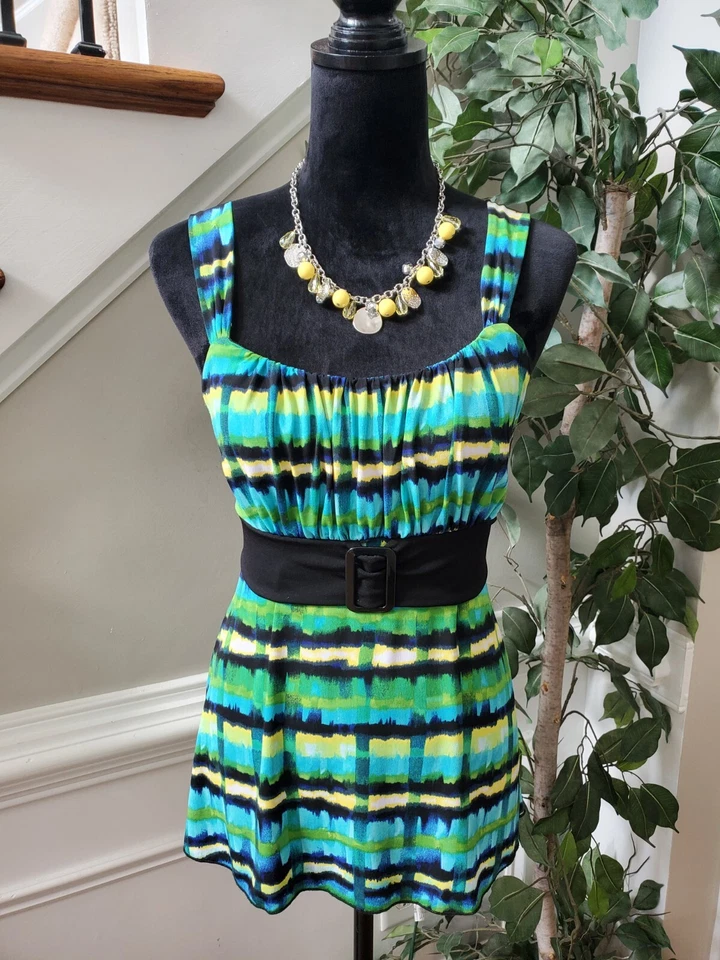 Iz Byer Women Multicolor Tie Dye Square Neck Sleeveless Belted Top Blouse Size M - Image 1 of 4