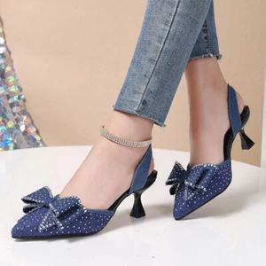 Damen-Pumps sexy Pfennigabsatz spitz zulaufend Fersenriemen Schuhe Party elegante Sandalen - Bild 1 von 15