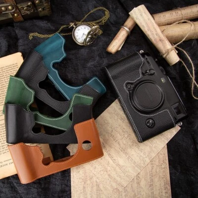 Funda para Fujifilm XPRO3 X-PRO3 Hecha a Mano Cuero Real Media Cámara Estuche Bolsa Cubierta Foto 1 de 2