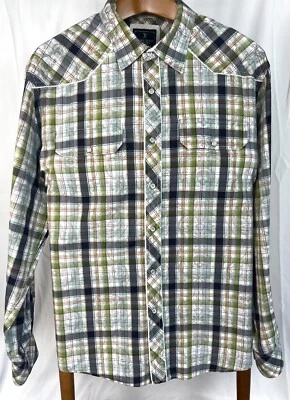 Marc Ecko Western Shirt Plaid and Printed Pearl Snap Long Sleeve Men SZ XL - Image 1 of 4