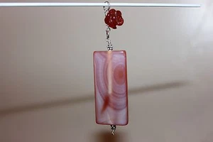 Handgefertigter Anhänger, Achat & geschnitzte Karneol Rose, 925 Sterling Silber, kostenloser Versand - Bild 1 von 4