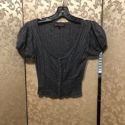 Betsey Johnson Vintage Gray Short Sleeve Cardigan Sweater Size Small S - Image 1 of 4