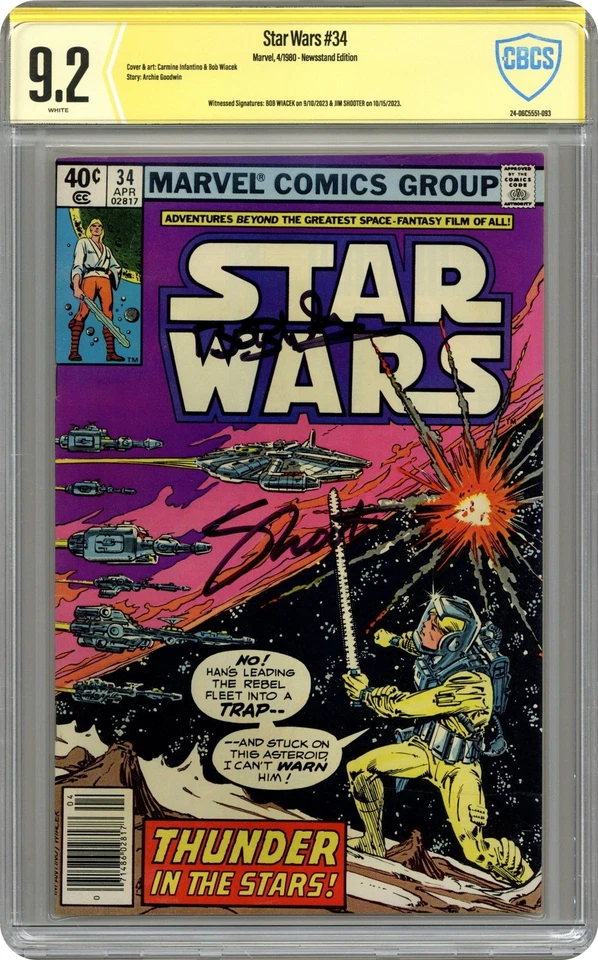 Star Wars #34 CBCS 9.2 Newsstand Witnessed Sig Wiacek/Shooter 1980 - Image 1 of 1
