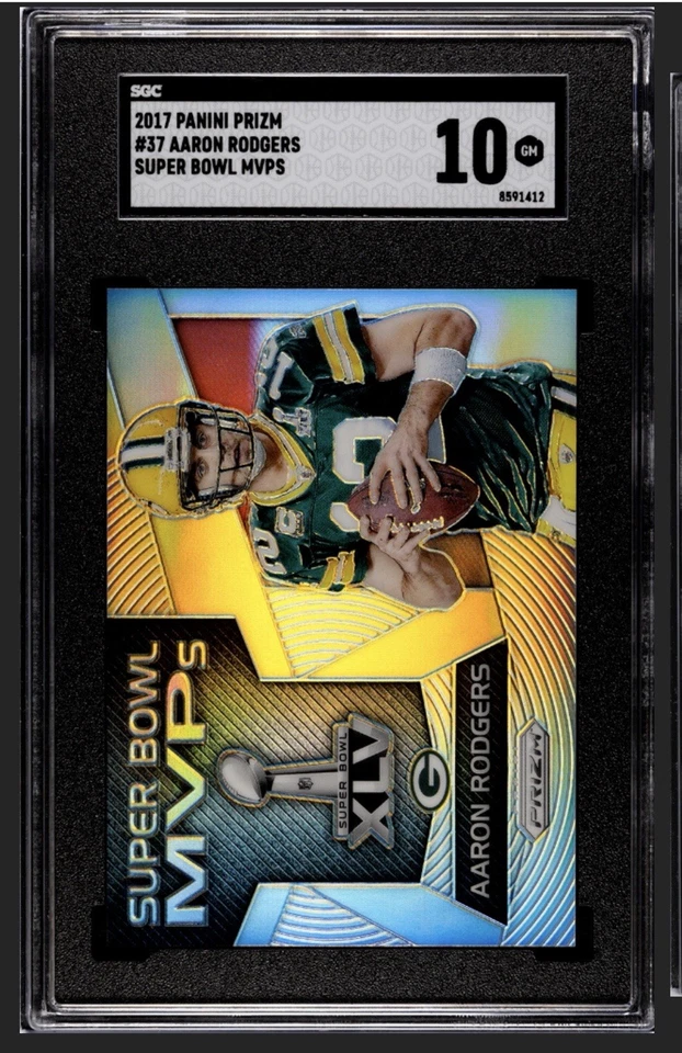 Panini Prizm Super Bowl MVPs 2017 Aaron Rodgers #37 Silver Prizm SGC 10 “POP 1” Foto 1 de 3