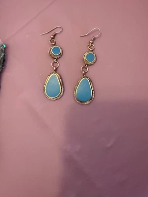 Orecchini Pietra Blu E Argento Pendenti - Immagine 1 di 2