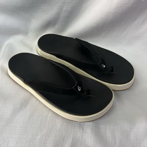 Olukai Womens Size 10 Nu A Pio Black White Slip On Platform Thong Flip Flops - Picture 1 of 7