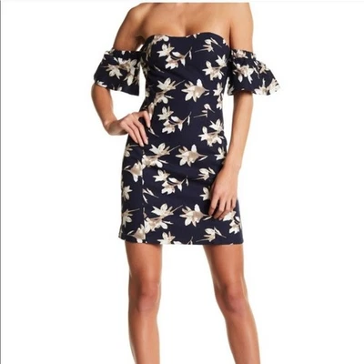 Vestido J.O.A Ocasión Especial Floral 100% Lino Hombro Descubierto Sin Tirantes Mediano Nuevo con Etiquetas Foto 1 de 4