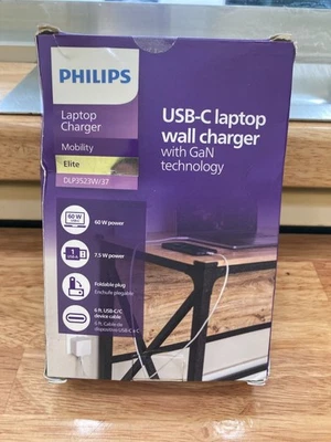 Cargador para portátil Philips DLP3523 Elite 60W CA y cargador USB-A de 7,5 W en uno con GaN Foto 1 de 4