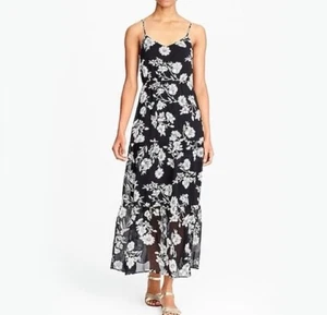J.Crew Mercantile Women’s Black White Floral Chiffon Tiered Maxi Dress size 8 - Picture 1 of 14