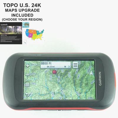 Garmin Montana 680 GPS w/ Maps Upgrade TOPO U.S. 24K High Detail Topographic - Image 1 of 4
