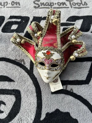 Handmade Artisan La Maschera Del Galeone 6" Ceramic Mask Venice Italy Gold Red - Image 1 of 4