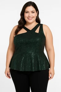 Grace Karin 2XL Sequin Cross-Strap Top Green Metallic Sparkle Plus Size NWT - Picture 1 of 10