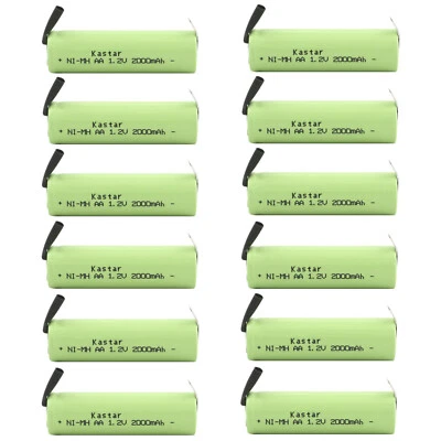 Kastar 12 PIEZAS AA 1.2V 2000mAh NiMH Baterías Recargables Celda Tapa Plana con Pestañas  Foto 1 de 4