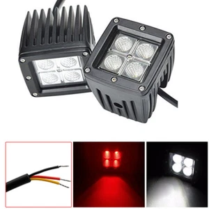 2X 3inch 24W Red White Led Work Light Pods Flood UTE ATV Bumper Driving Offroad - Picture 1 of 12