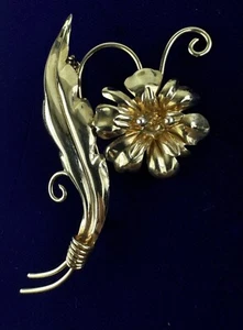 Broche broche flor oro amarillo 10K firmado antiguo floral realista 5,32 g - Imagen 1 de 13