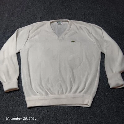 * 复古 IZOD Lacoste 毛衣男式 XL 白色套衫 V 领需要漂白 — 第 1/4 张图片