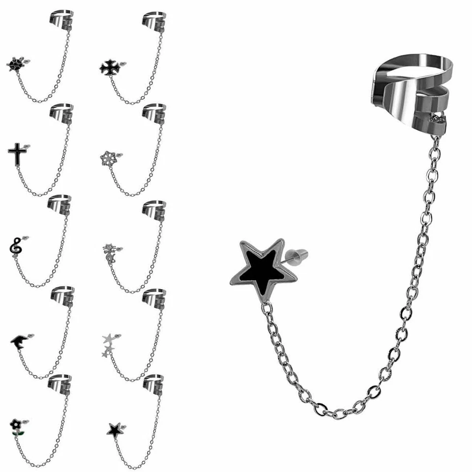 Ohrring Ohrstecker Ohrklemme Creole mit Kette Edelstahl silber Motive  - Bild 1 von 1