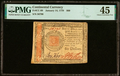 January 14, 1779 Continental Currency $60 Note Fr#CC-99 PMG Choice EF45 Cover