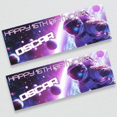 Banner personalizado de fiesta de cumpleaños para astronauta espacio exterior Foto 1 de 2