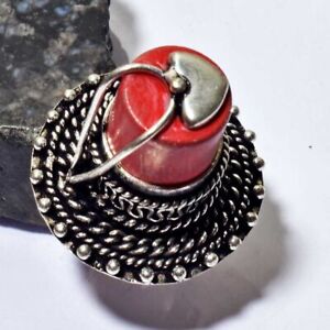 Red Turquoise Ethnic Handmade Ring Jewelry US Size-7 AR 64800