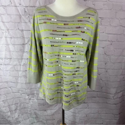 Coldwater Creek Jersey Manga 3/4 Lentejuelas Verde Lima Talla Grande Lana Mezcla Algodón Foto 1 de 4