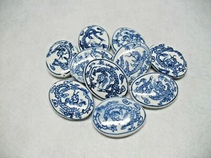 Lot of 6 Vintage Blue and White Porcelain Asian Design Oval Beads 2" BB13 - Picture 1 of 4