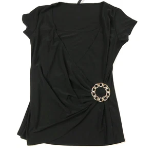 JASON MAXWELL black crossed front blouse top Size M - Picture 1 of 4
