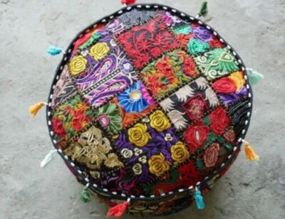 18" Indian Patchwork Pouf Ottoman Foot Stool Decor Poof Bed Room Floor Pillow - Image 1 of 2