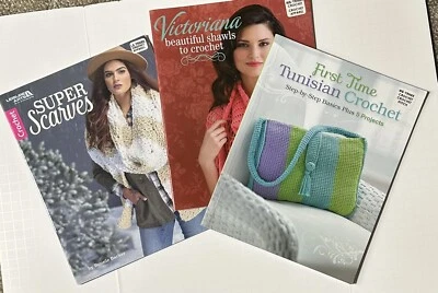 Crochet Designs Pattern Books Lot of 3 Scarves Shawls & More PB VG - Image 1 of 4