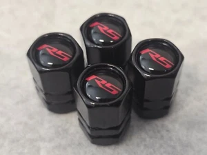 4 Black Valve Stem Caps Hex 2-Band Fits RS - Picture 1 of 5