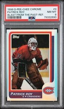 1998 O Pee Chee Chrome Blast From The Past Refractor 1986 RC Patrick Roy PSA 8