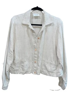 eileen fisher kleine Leinen Langarm Boxy Jacke beige Button Down - Bild 1 von 8