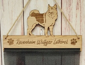 Norwegian Elkhound Dog Puppy Rosette Holder 6mm Oak Veneer Fabric Mesh Hanger - Picture 1 of 7