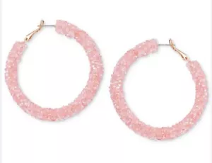 Beautiful Hoop Earrings Glitter Pink Statement Holiday Costume Jewelry Large 2" - Picture 1 of 7