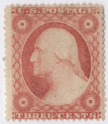 US Sc# 26 *MINT RG LH* { HUGE 3c WASHINGTON } BEAUTY DULL RED TYPE II FROM 1857 - Image 1 of 4