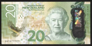 New Zealand - $20 - Wheeler - Near Solid Serial - DH16 777771 - Fine - Bild 1 von 2