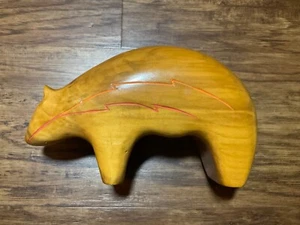 Vintage Wood Carved Folk Art Bear Signed 7" L x 4” H x 1.50” W - Picture 1 of 9