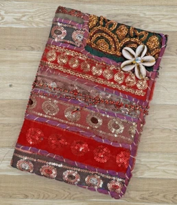 Hand Crafted Fabric Writing Drawing Notebook Diary Sequined and Shell Embellish - Picture 1 of 17