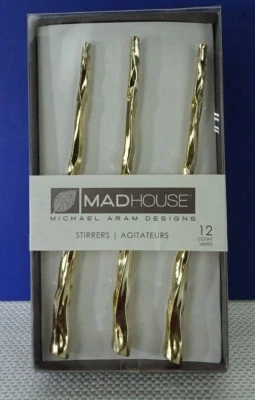 12 Count Cocktail Party Drink Stirrers 7" Decorative Gold TF - Image 1 of 3