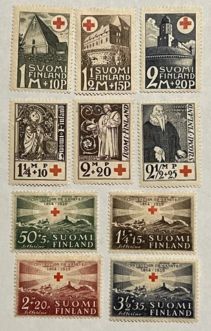 1931 1933 1939 FINLAND MNH MH RED CROSS STAMPS SHORT SETS B5-7, B12-B14, B35-38 Cover