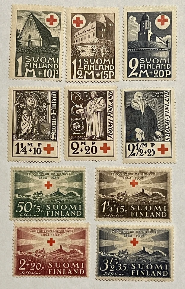 1931 1933 1939 FINLAND MNH MH RED CROSS STAMPS SHORT SETS B5-7, B12-B14, B35-38 - Image 1 of 4
