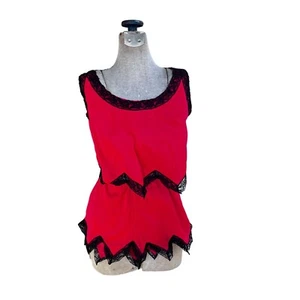 Vintage 60s Red Nylon  LINGERIE set Camisole & Tap Pants  Pointed Hems Ellie Mae - Picture 1 of 4