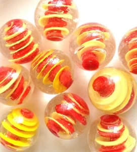 Glass Marbles Game Shooters 1"  - 10 pcs Clear w/red & yellow swirl - Picture 1 of 2