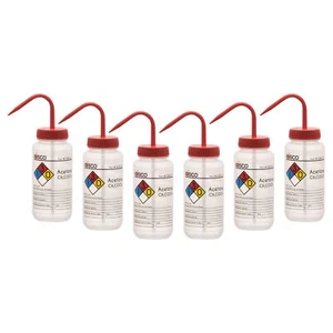 6PK Acetone Wash Bottle, 500ml - Wide Mouth, Pre-Labeled - LDPE - Eisco Labs - Picture 1 of 1