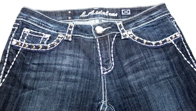 LA Idol Capri Jeans Womens  Flap Pockets Embellished Rhinestone Dark Denim 11 - Image 1 of 4
