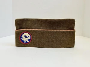 Airborne Paratrooper Garrison Cap Wool Military Green w/ Red Piping Leather Band - Picture 1 of 6