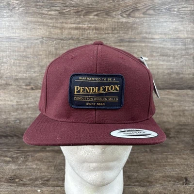 Pendleton Clásico Logo Snapback Sombrero Para Hombre Granate Borgoña Parche Mezcla Lana Gorra Foto 1 de 4